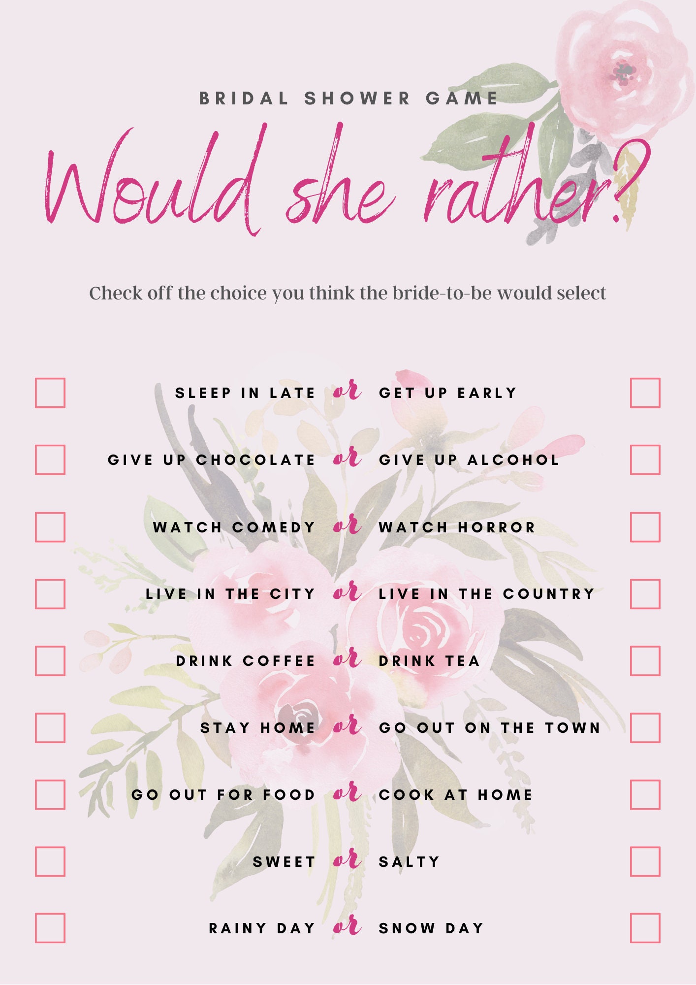 Bridal Shower Game Would She Rather | Etsy