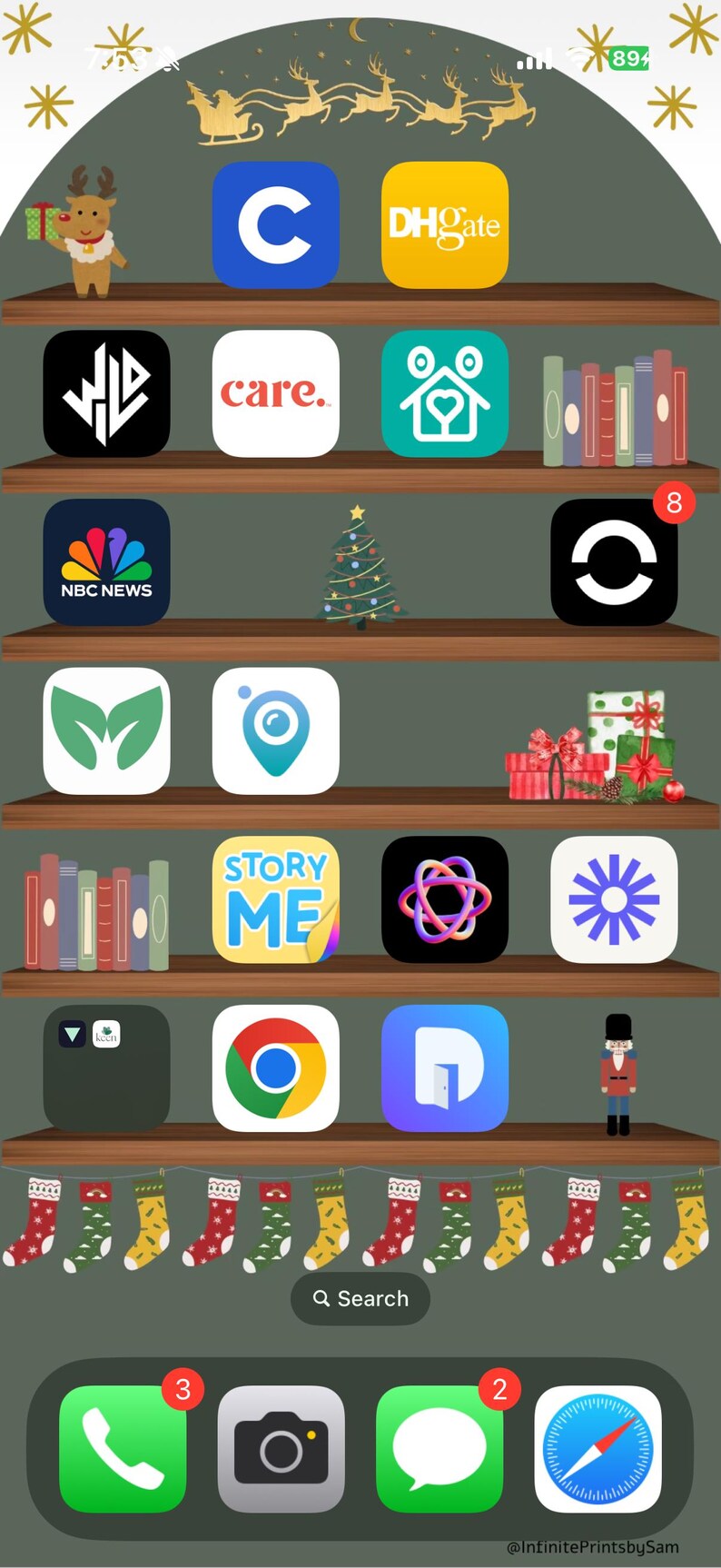 Cozy Christmas Bookshelf Wallpaper for iPhone Ios 18 - Digital Download ...