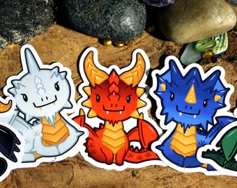 Tiamat's Tiny Terrors - Cute Chromatic Dragon Stickers - Waterproof Vinyl Stickers