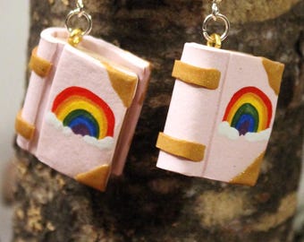 Cute Rainbow Book Earrings - Handmade mini book earrings
