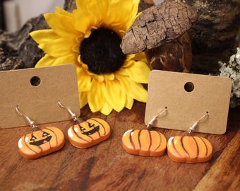 Pumpkin and Jack O Lantern Earrings - Fall Earrings
