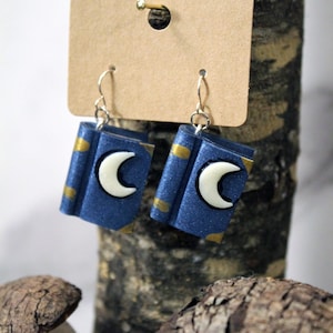 Cute Moon Book Earrings  - Handmade mini book earrings