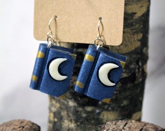 Cute Moon Book Earrings  - Handmade mini book earrings