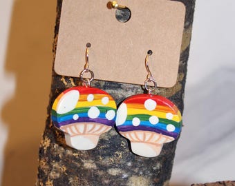 Rainbow Mushroom Earrings