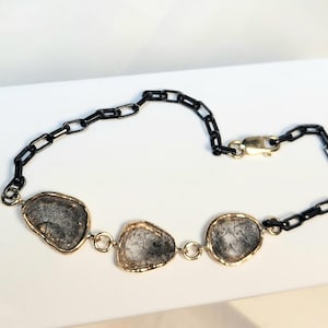 diamond slice bracelet in silver and 14 kt gold