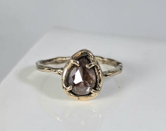 Chocolate Rose Cut  Diamond Solitaire Ring : 14 kt Gold,  Ancient Style