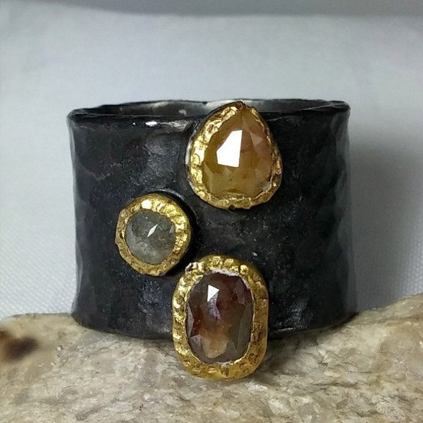 WEEKEND SPECIAL rose cut diamond Ring, Statement ring,Gemstone Ring,  rose cut diamond and 22 kt yellowgold ring , gold ring,