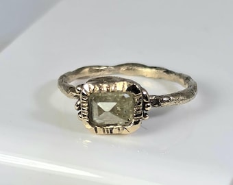 Champagne Rose Cut  Diamond Solitaire Ring : 14 kt Gold,  Ancient Style