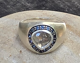 Rose Cut Diamond Sapphire Halo Ring