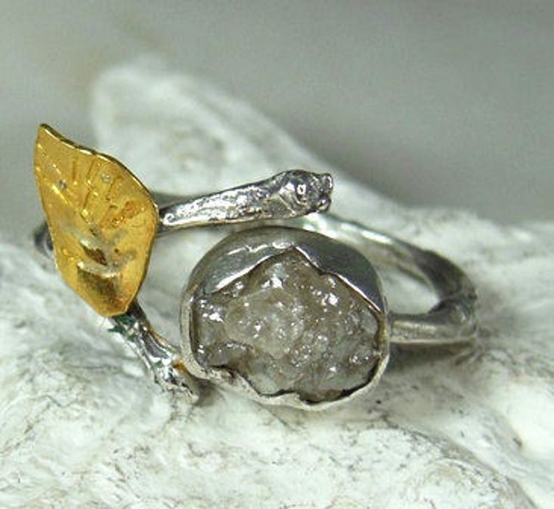 Raw Diamond Ring 2 Carat Rough Diamond Engagement Ring Etsy