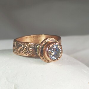 Moissanite Solid Rose Gold Ring , 1 Carat Moissanite and Ancient Style 14 kt Solitaire Ring, Rose Gold Jewelry image 6