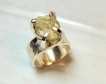 Raw Diamond Statement Ring: 13.5 Carat Uncut Silver Engagement