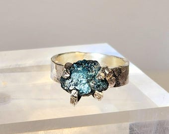 Raw Blue Diamond Ring: 5.6 Carat Silver Statement Ring