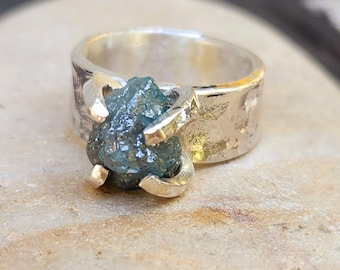 Raw Blue Diamond Ring: 5.6 Carat Silver Statement Ring
