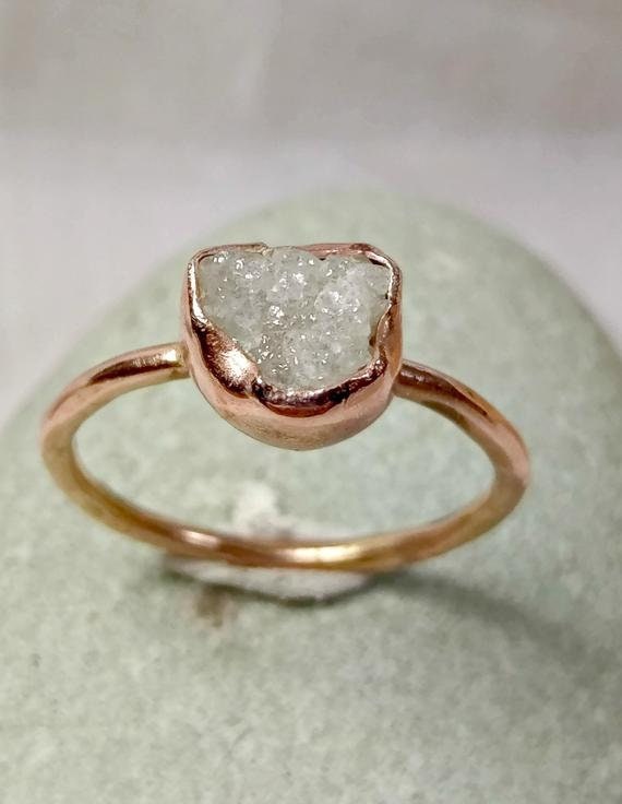 Snowy Rough Diamond Rose Gold Ring