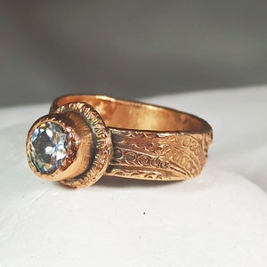 Moissanite Solid Rose Gold Ring , 1 Carat Moissanite and Ancient Style 14 kt Solitaire Ring, Rose Gold Jewelry image 4