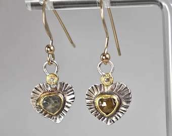 diamond Heart earrings : Silver and  22 kt Gold