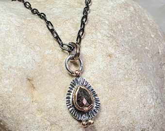 Rose Cut Diamond Pendant: 22kt Gold & Sterling Silver Necklace