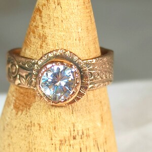 Moissanite Solid Rose Gold Ring , 1 Carat Moissanite and Ancient Style 14 kt Solitaire Ring, Rose Gold Jewelry image 3