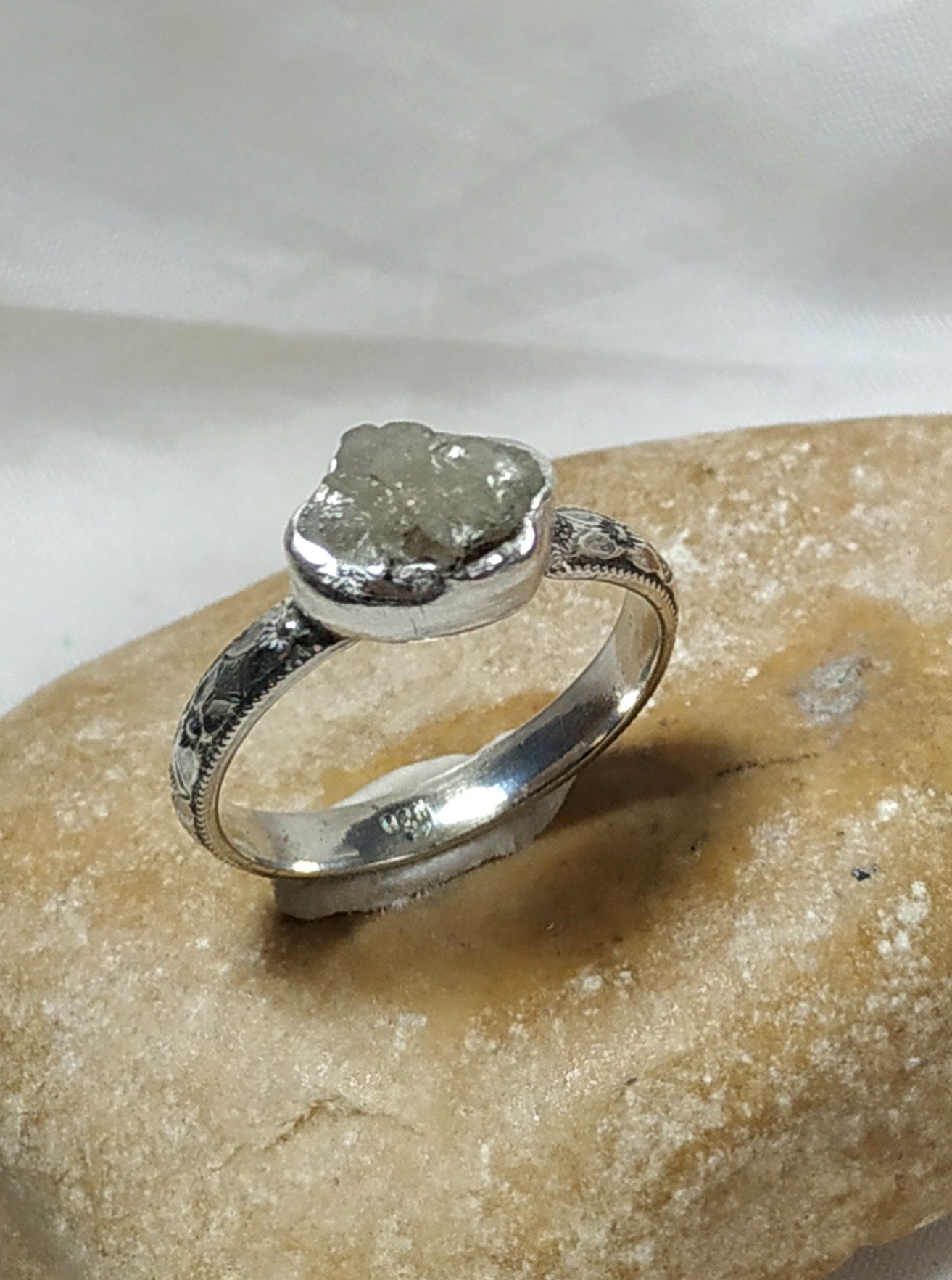 Raw Diamond Ring Silver Rough Diamond Engagement Ring Silver | Etsy