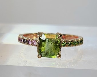Colourful Tourmaline solid 14 kt gold ring