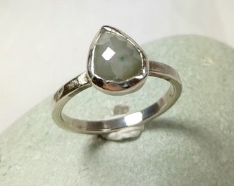 2.10 Carat Pear Grey Rose Cut Diamond Solitaire Ring, 14k White Gold