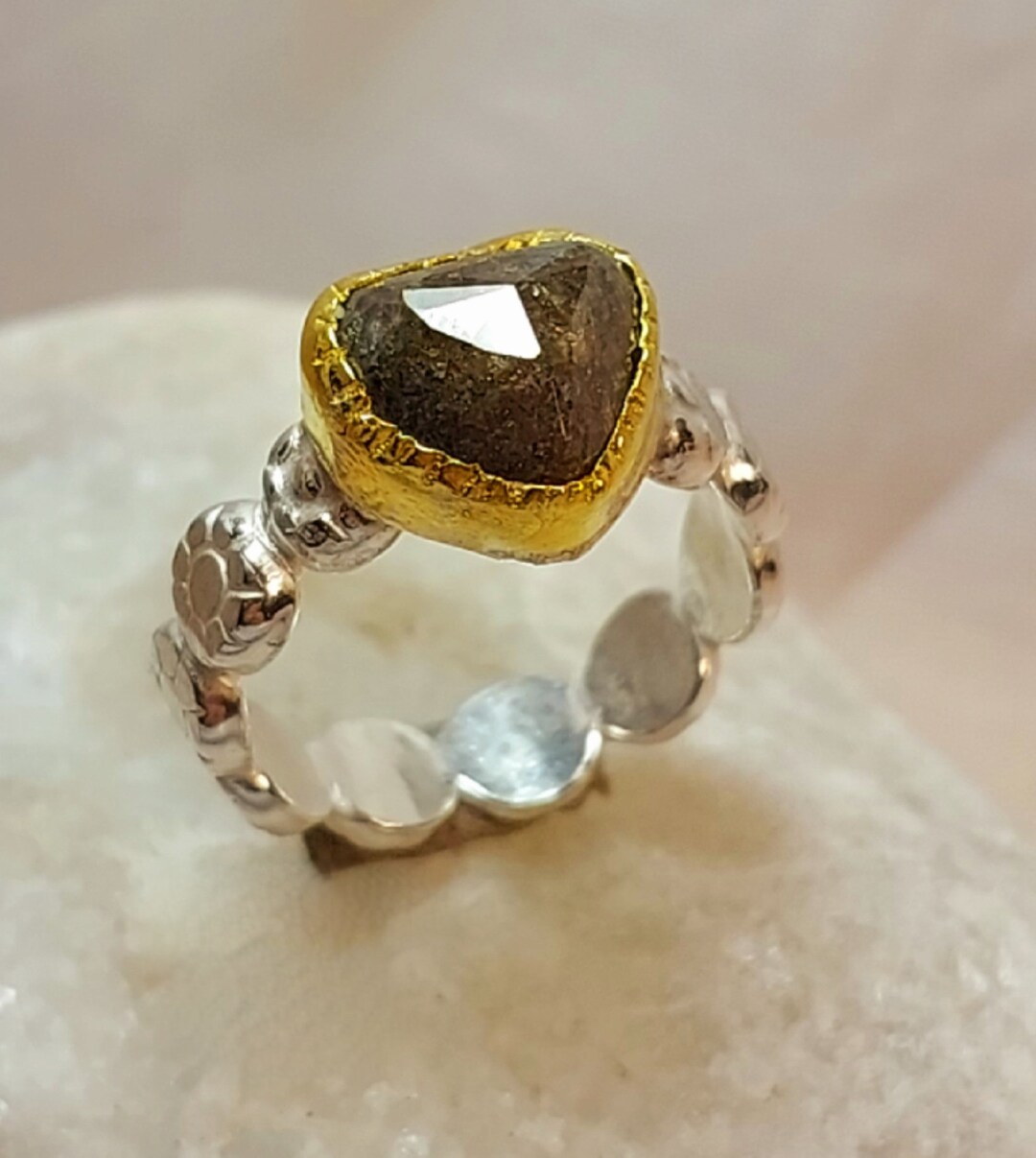 5 Carat Rose Cut Diamond Ring, Large Chocolate Diamond Heart Ring