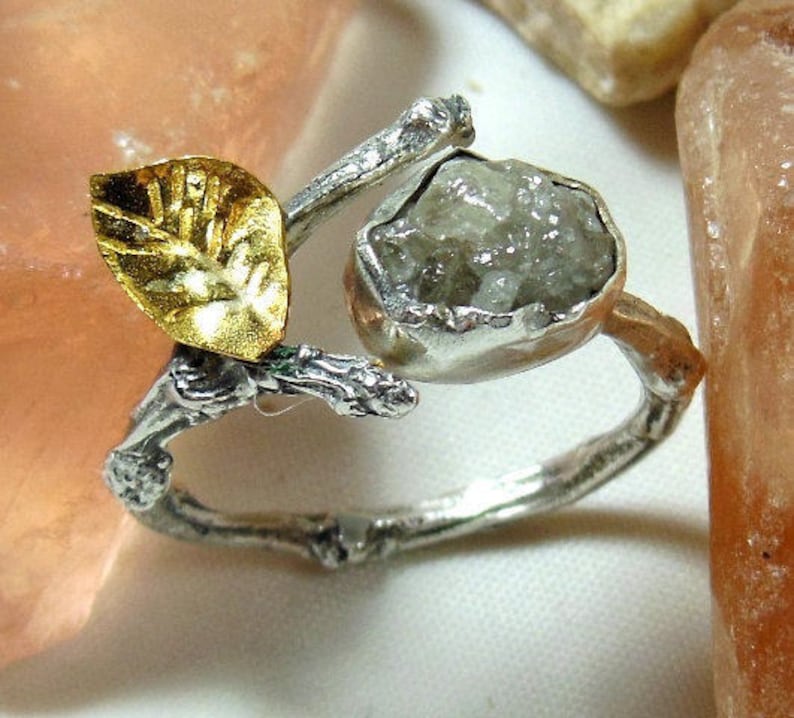 Raw Diamond Ring 2 Carat Rough Diamond Engagement Ring Etsy