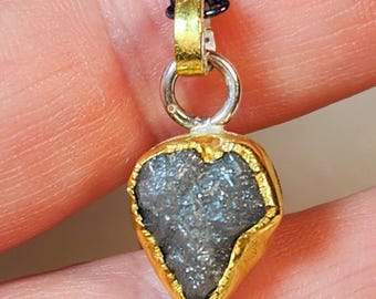 Raw Diamond Heart Pendant: 22kt Gold & Sterling Silver Necklace