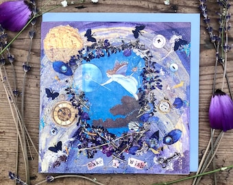 Make a Wish - Magical Fairy Collage Card by Stella Homewood - Hand Made Art - Whimsical - Pressed Flower Greeting Cards - Birthday Cards