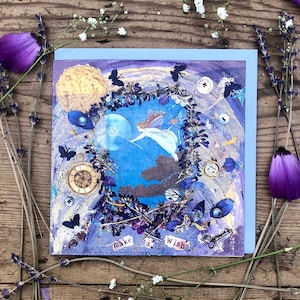 Make a Wish - magische fee collagekaart van Stella Homewood - handgemaakte kunst - grillig - wenskaarten geperste bloem - verjaardagskaarten