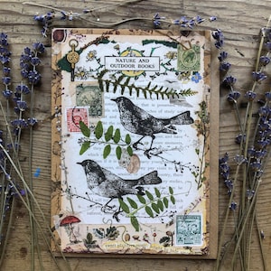 Vintage vogels en planten - wenskaart van Stella Homewood, vogels, wenskaarten, natuurkaarten, handgemaakte collagekunst