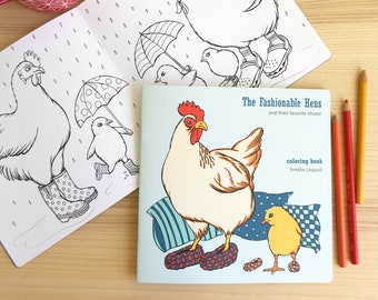Coloring book, The Fashionable Hens, with their favorite shoes, English version