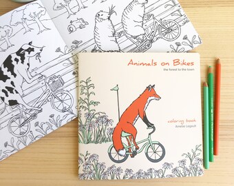 Coloring book, Animals on bikes, the forest to the town, English version