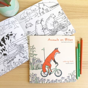 Coloring book, Animals on bikes, the forest to the town, English version