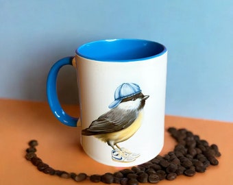 Chickadee wearing sneakers Mug