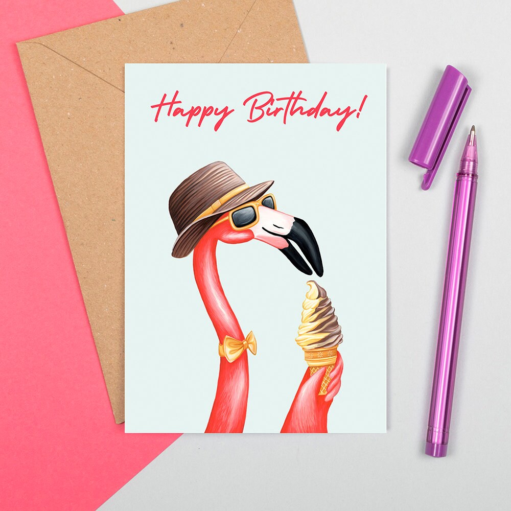 Pink Flamingo Birthday Card Happy Birthday Card Flamingo Etsy Singapore