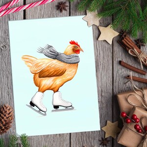 Poule en patins à glace, Carte de souhaits