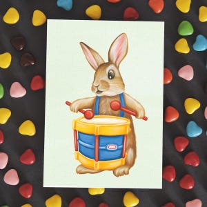 Bébé lapin jouant de la batterie - Carte de vœux