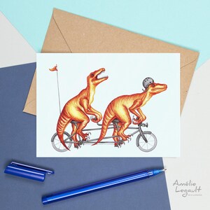 Vélociraptors en vélo tandem, carte de souhaits