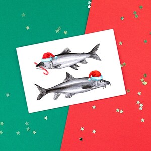 Poissons de noël, poissons habillés pour noël, Saumon et barbotte, carte de souhaits