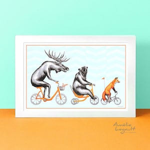 Poster Orignal, ours et renard à vélo