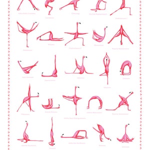 Pink Flamingo yoga pose poster with 25 asanas, 18 x 24 poster image 3