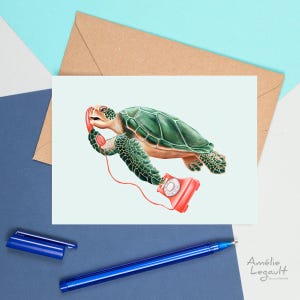Tortue au téléphone, carte de souhaits