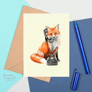 Renard au téléphone, carte de souhaits