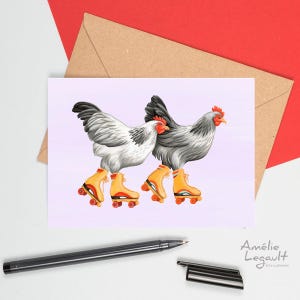Poules en patins à roulettes, Carte de souhaits