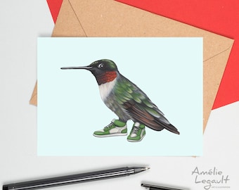 Bird card, hummingbird greeting card, hummingbird birthday card