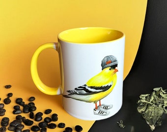 Goldfinch wearing sneakers Mug