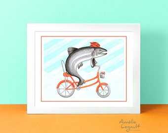 Trout riding a bicycle, Poster