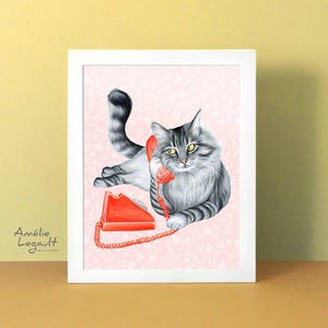 Chat au téléphone, affiche murale